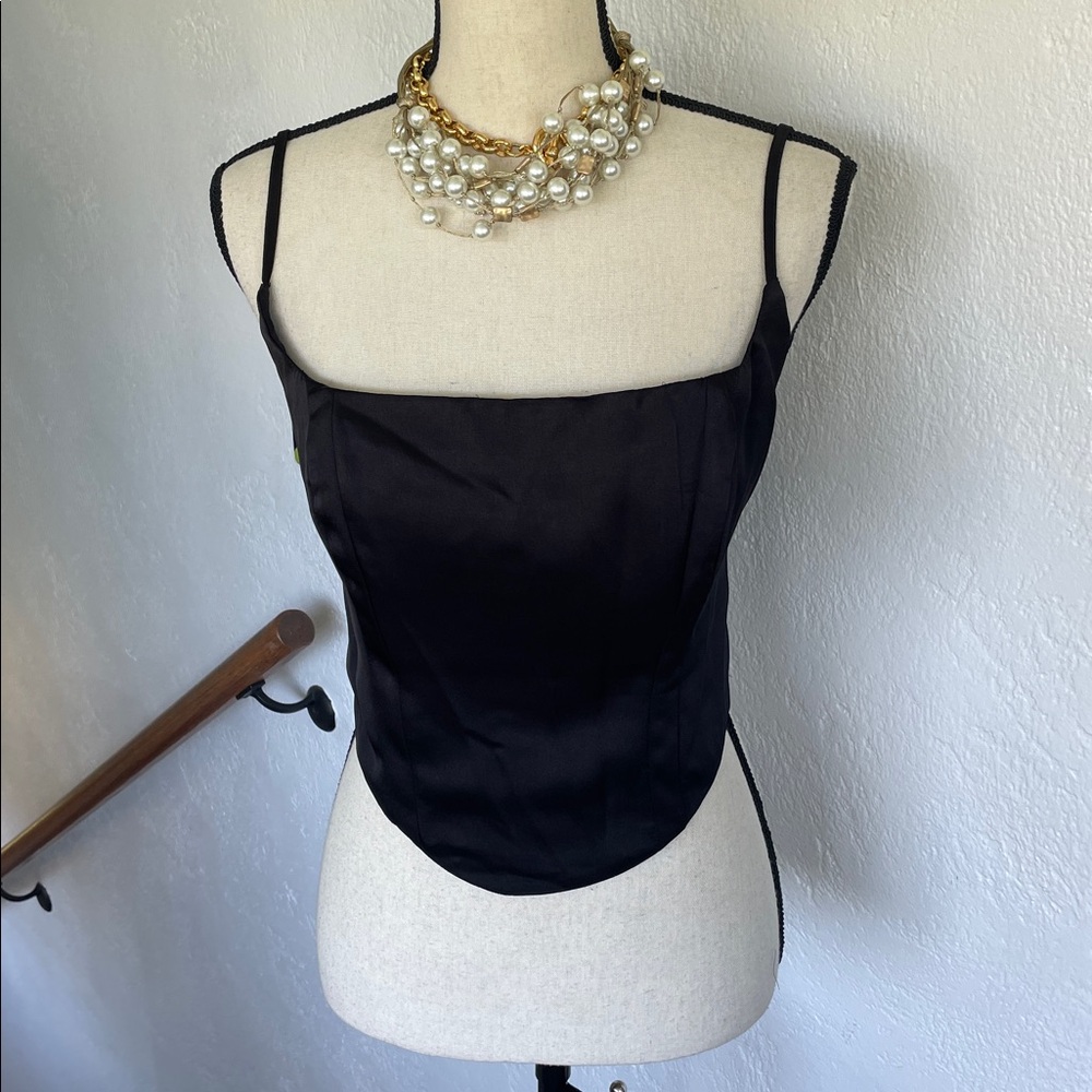 ASTR The Label NWT Black Satin Corset Top Zip back Adj. Straps XL